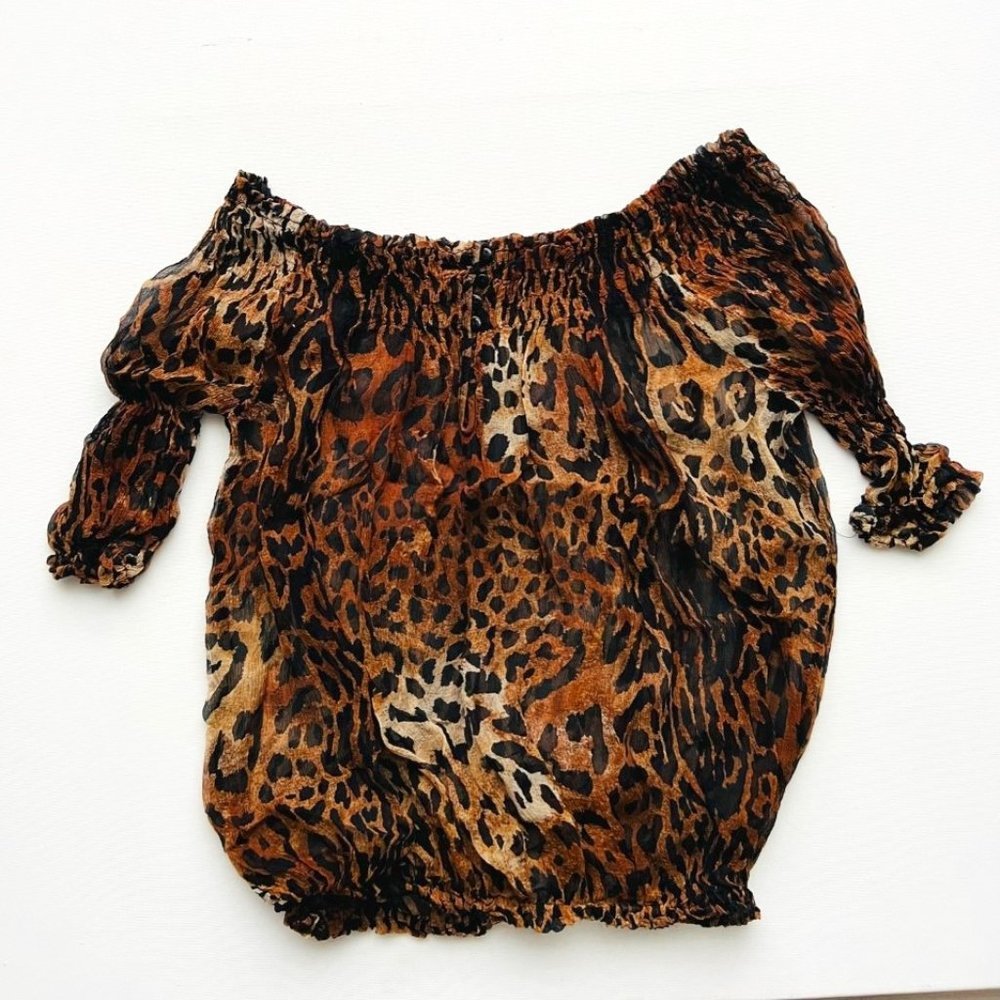 Zara Off Shoulder Sheer  Blouse Leopard ( S )